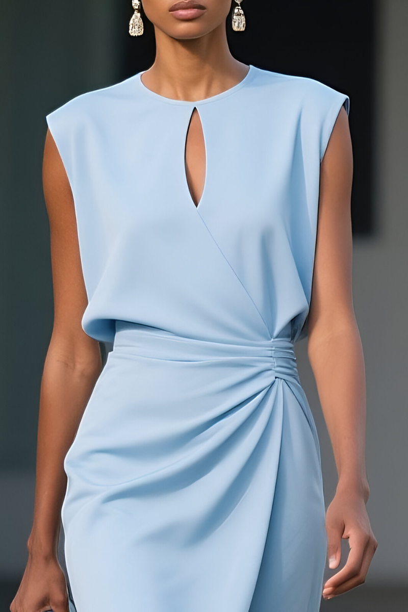 Martina™ | Klassieke Midi-jurk Met Ronde Hals En Kapmouwtjes