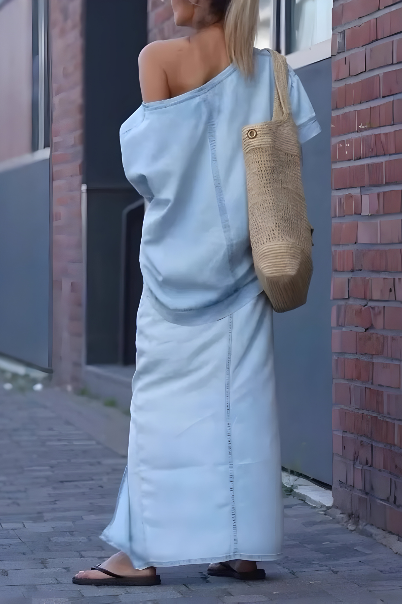 Milou™ | Dames Diagonale Schoudertop met Gesplitste Lange Rok