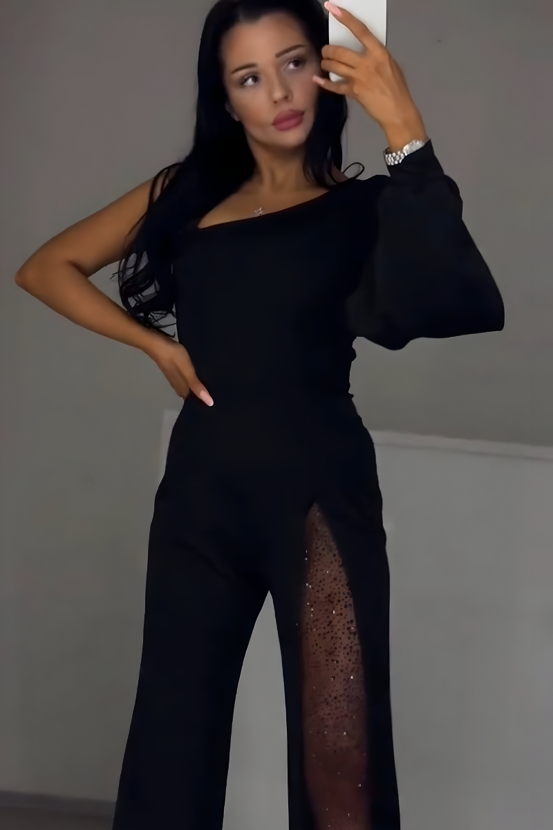 Juliette™ | One-Shoulder Jumpsuit met Glittersplit