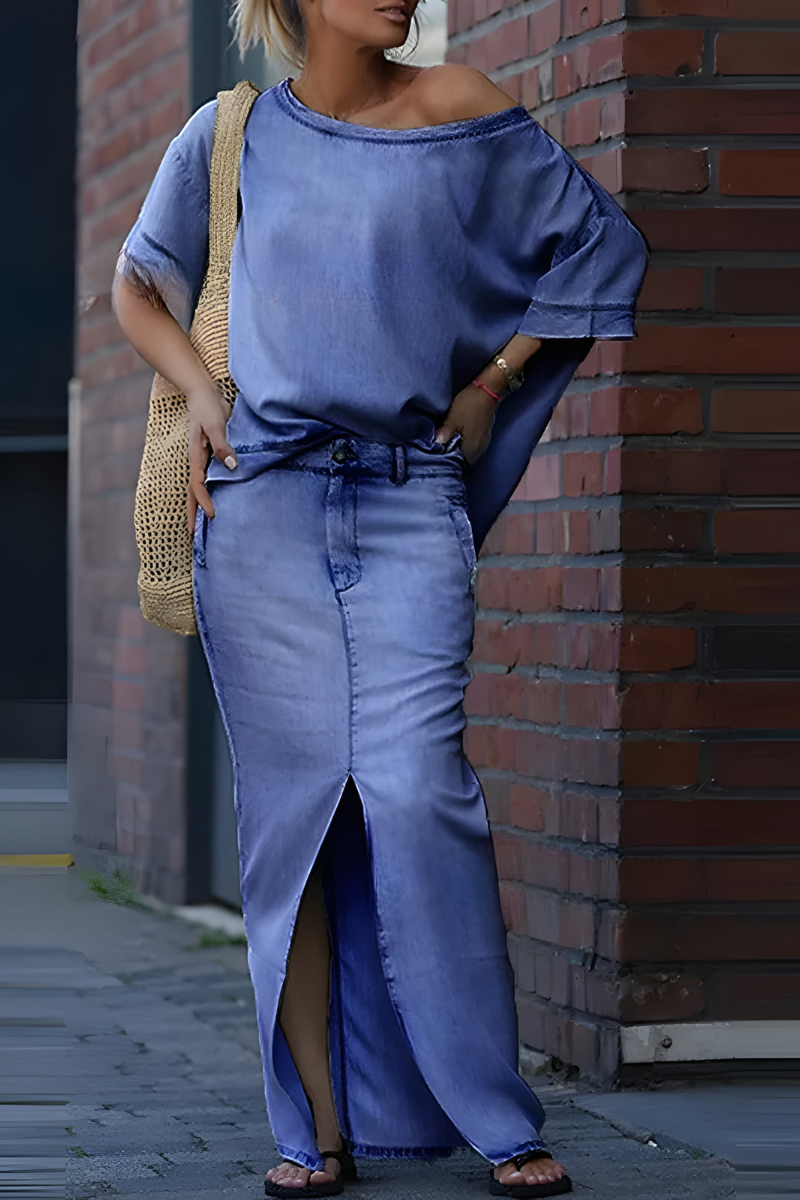 Milou™ | Dames Diagonale Schoudertop met Gesplitste Lange Rok