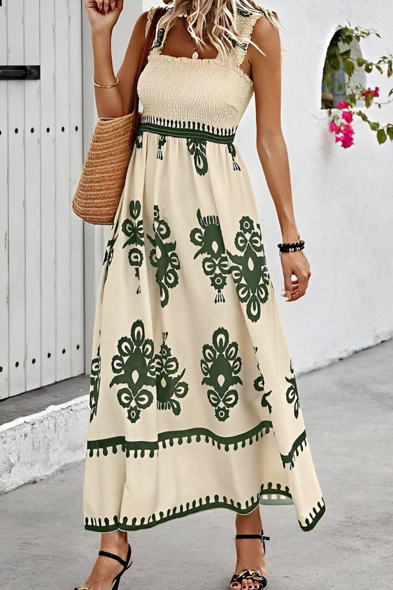 Sophia™  Boho Elastische Maxijurk met Brede Banden – Zomers & Luchtig Design