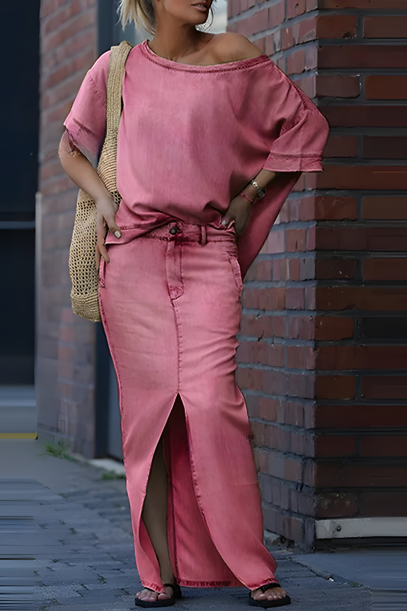 Milou™ | Dames Diagonale Schoudertop met Gesplitste Lange Rok