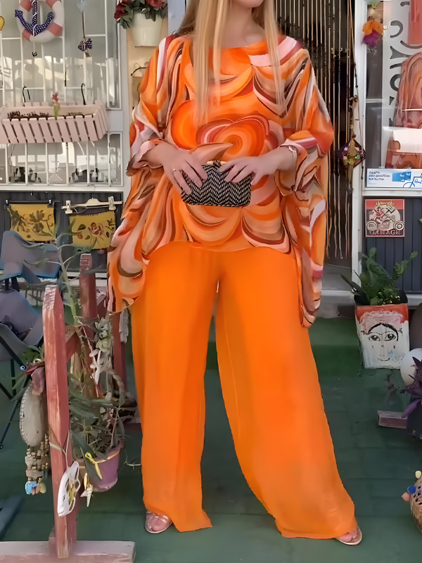 Nicole™ | Kleurrijke Chiffonset Met Ronde Hals En Print, Casual Stijl