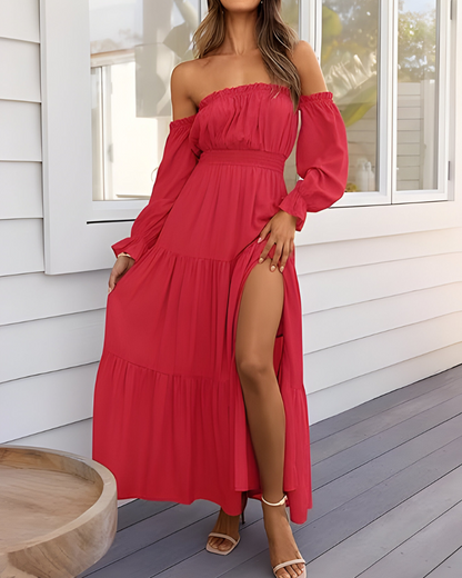 Elisa™ | Off-shoulder maxi-jurk met hoge split