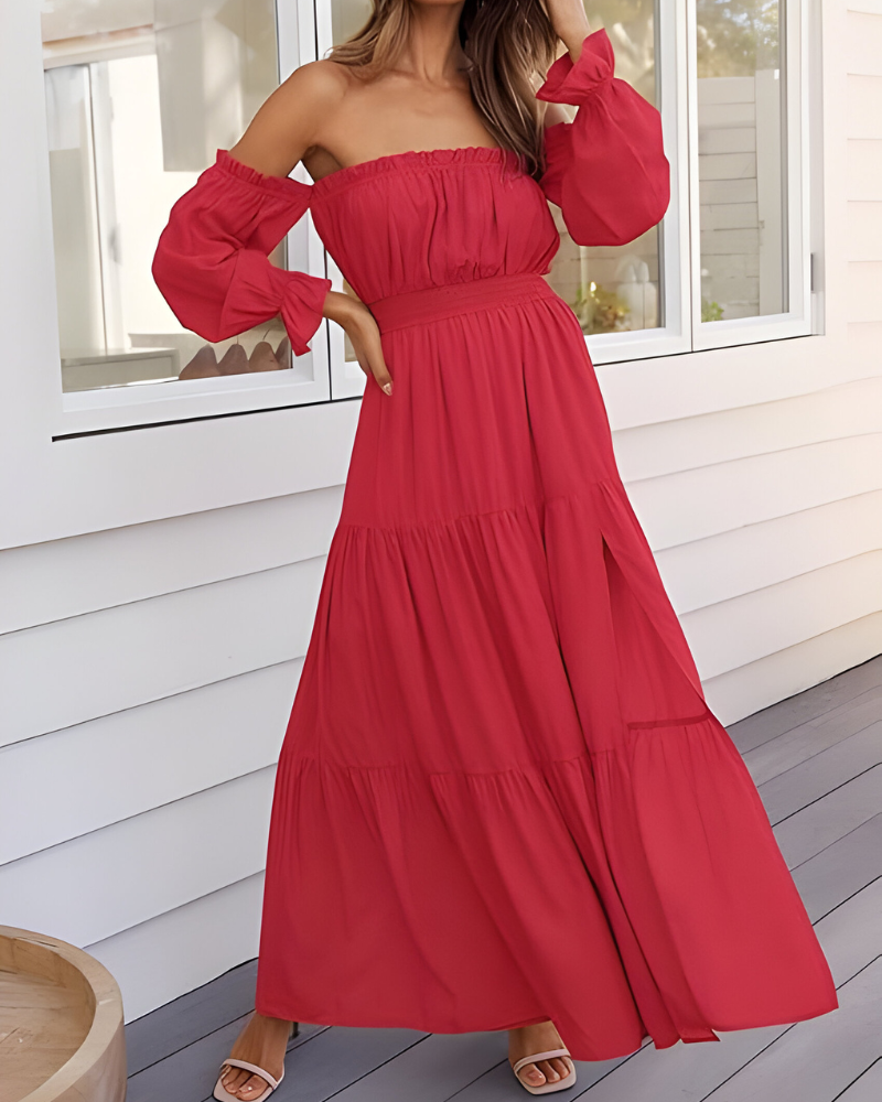 Elisa™ | Off-shoulder maxi-jurk met hoge split