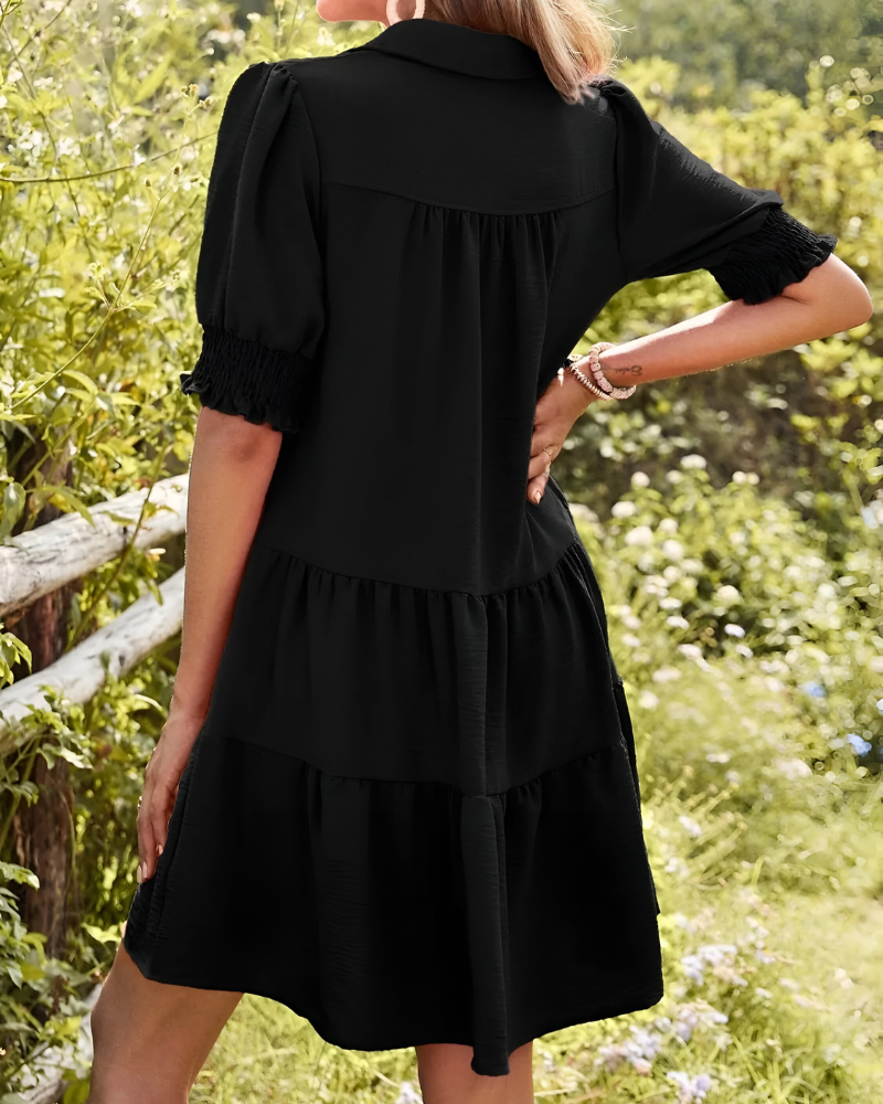 Nola™ | Casual korte jurk met V-hals en rufflemouwen