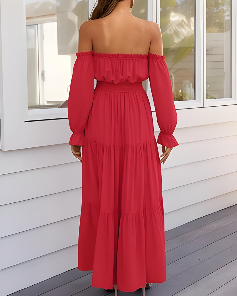 Elisa™ | Off-shoulder maxi-jurk met hoge split