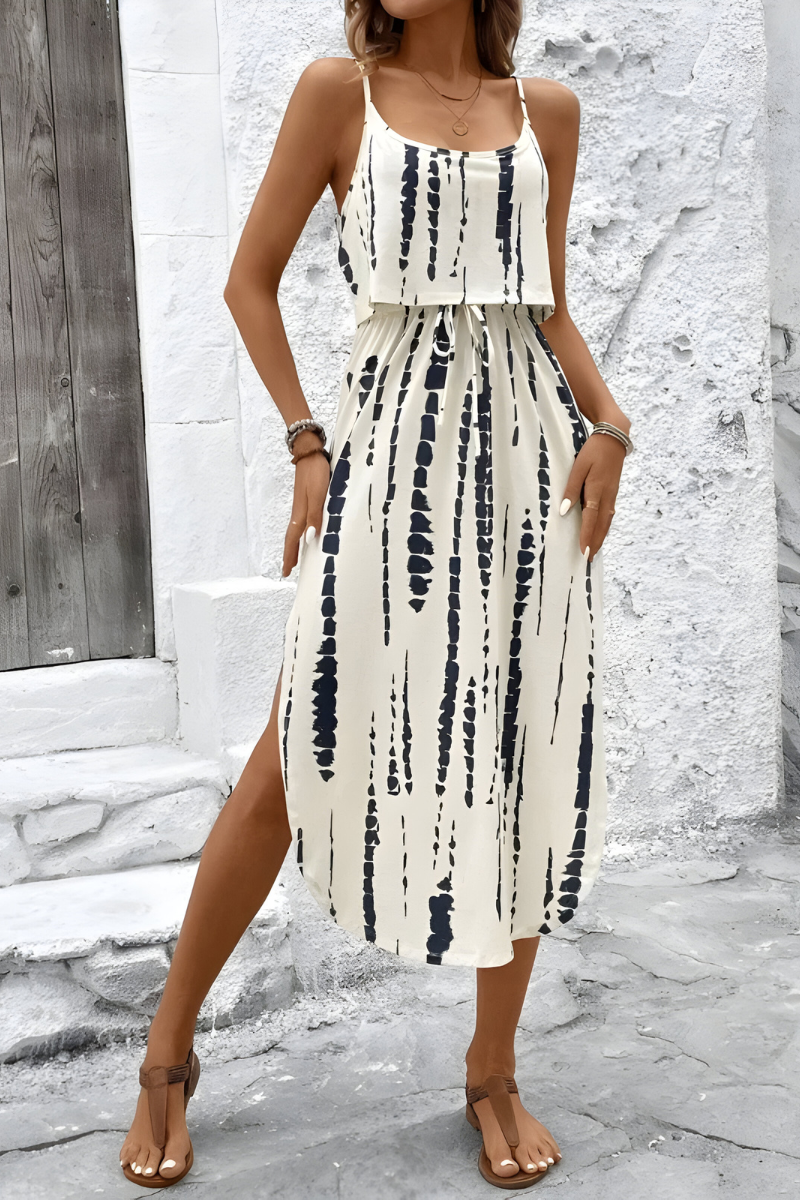 Saar™ | Mouwloze zomerjurk met abstracte print en elastische taille