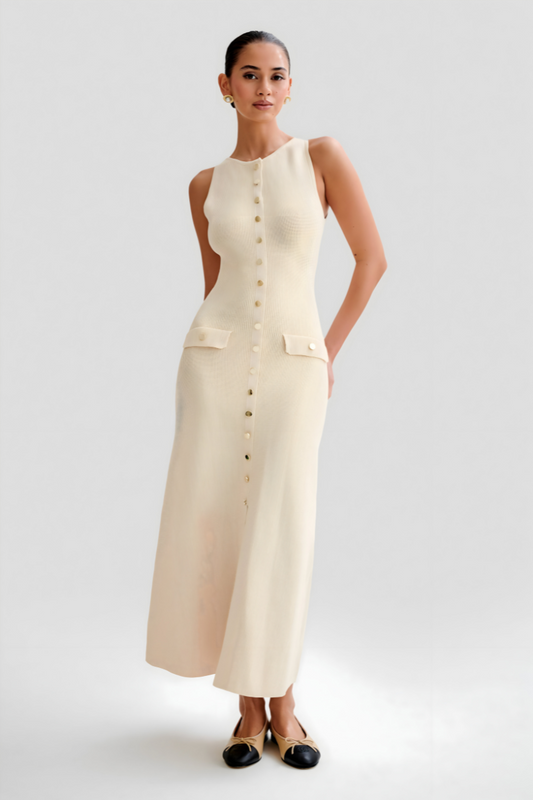 Sarah™ | Mouwloze Maxi Jurk met Knopen