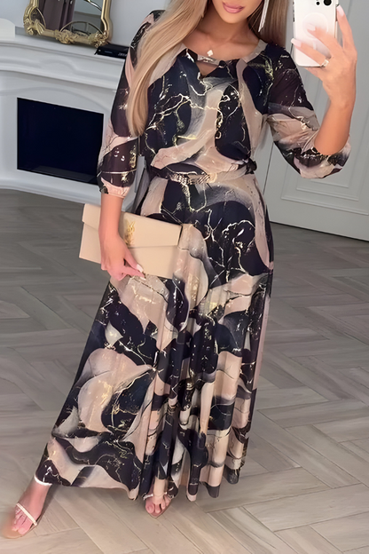 Elena™ | Elegante Maxi Jurk in Marmerprint