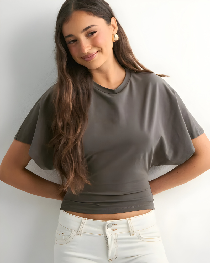 Lina™ | Ronde Hals Top met Brede Mouwen