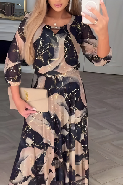 Elena™ | Elegante Maxi Jurk in Marmerprint