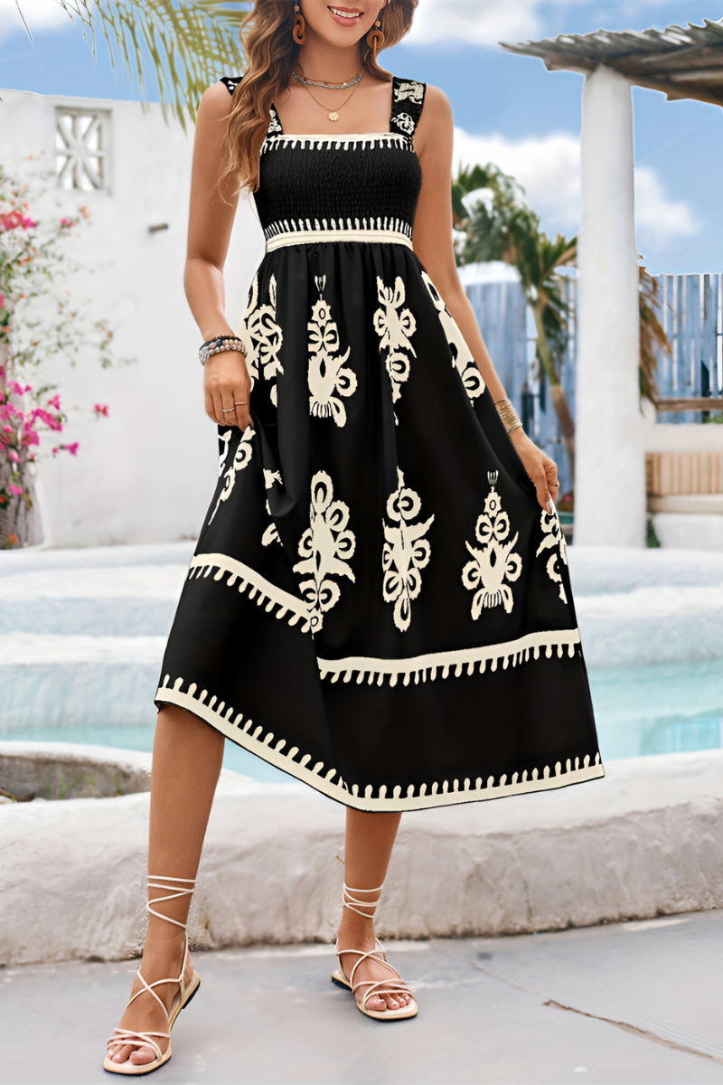 Sophia™  Boho Elastische Maxijurk met Brede Banden – Zomers & Luchtig Design