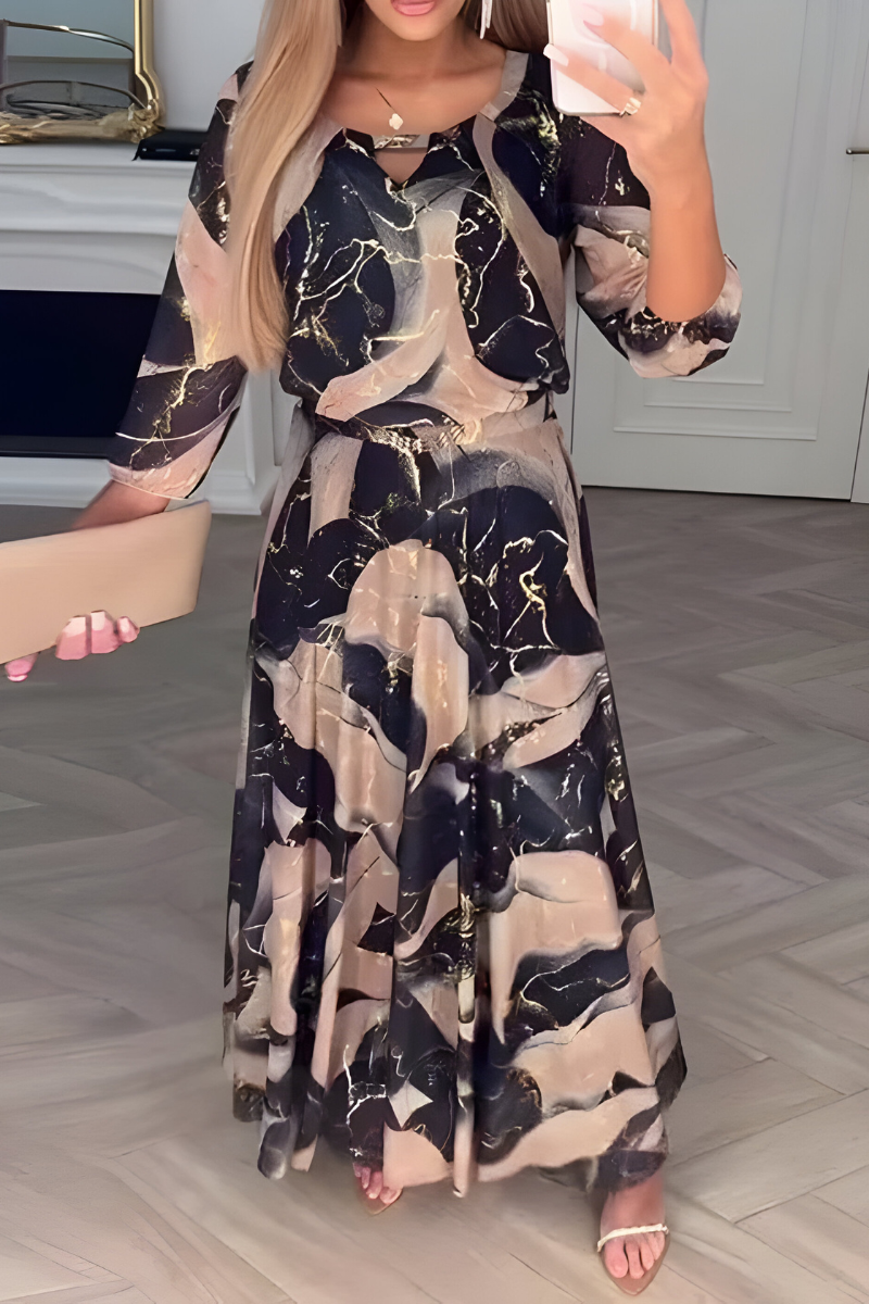 Elena™ | Elegante Maxi Jurk in Marmerprint
