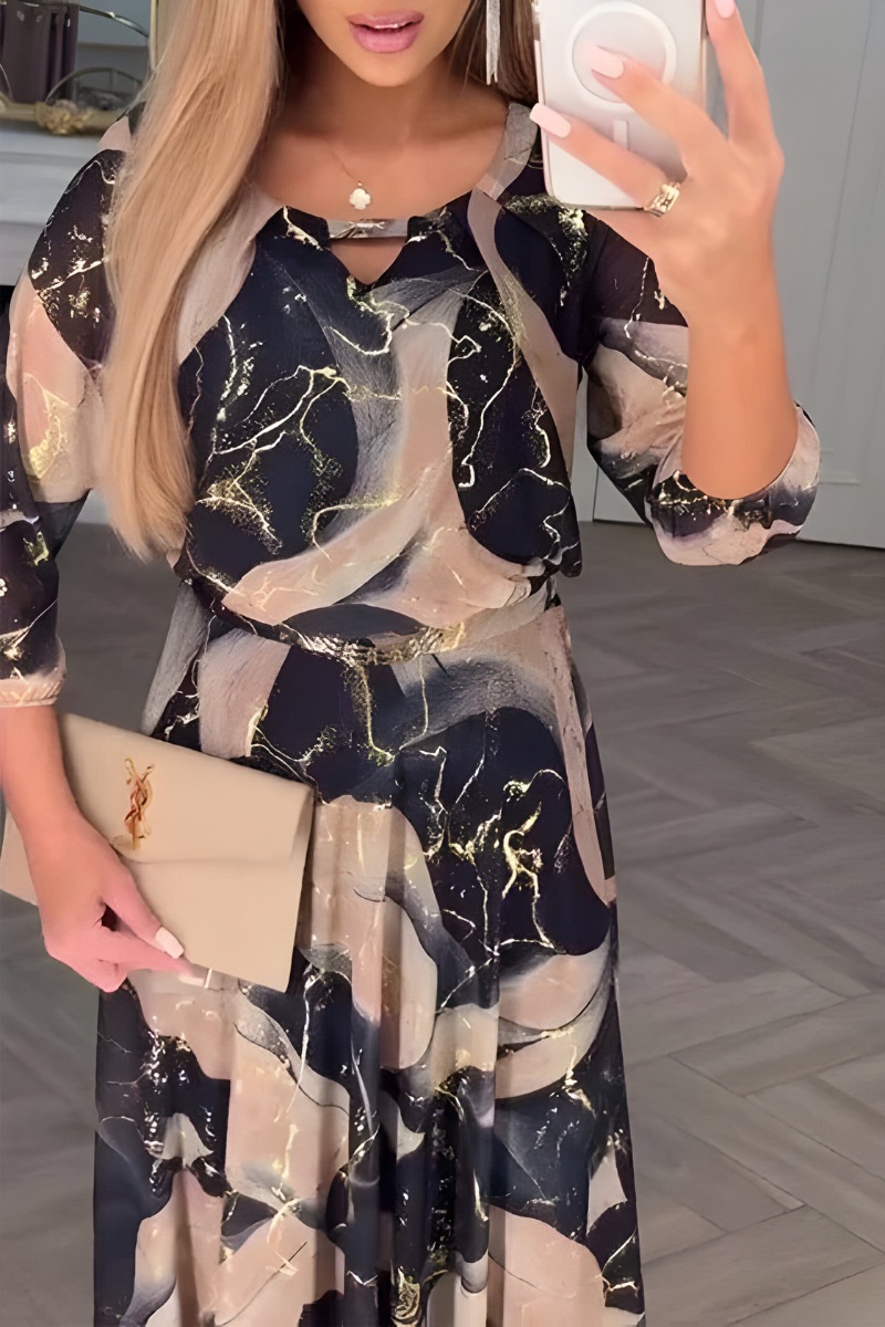 Elena™ | Elegante Maxi Jurk in Marmerprint