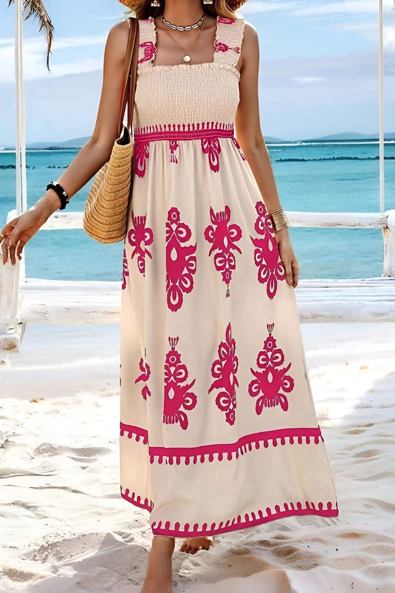 Sophia™  Boho Elastische Maxijurk met Brede Banden – Zomers & Luchtig Design