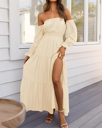 Elisa™ | Off-shoulder maxi-jurk met hoge split