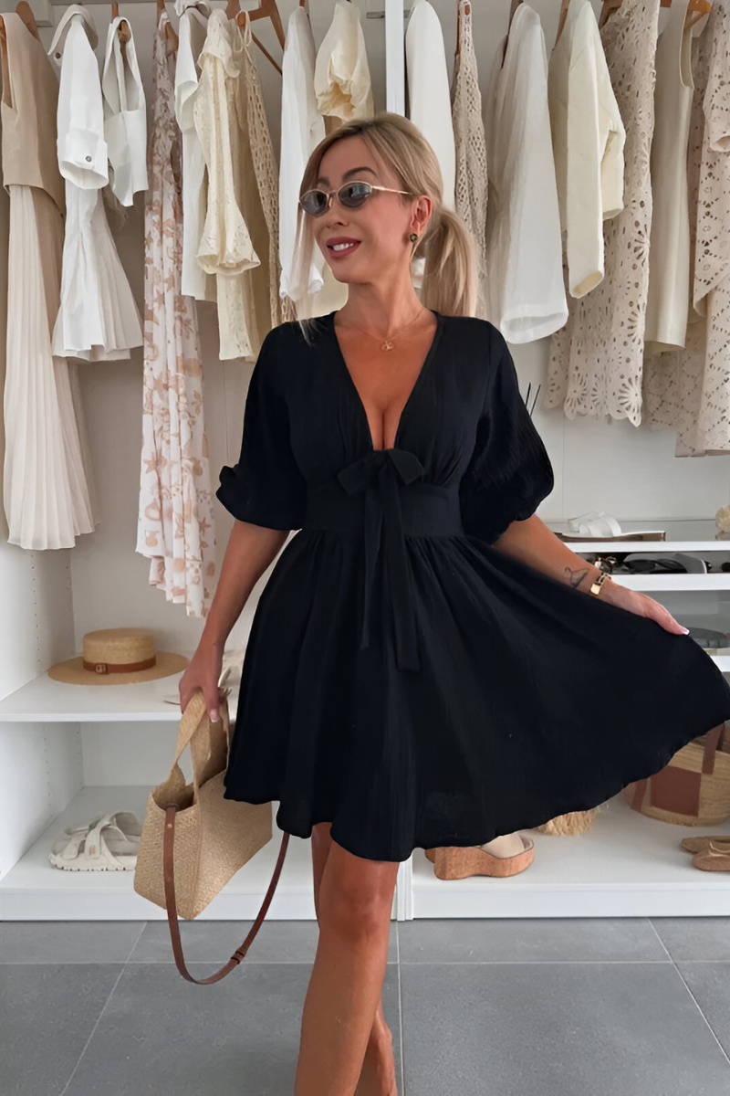 Liva™ |  Mauve Boho Strikjurkje met V-Hals