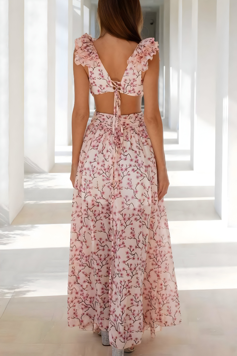 Isadora™ | Maxi-jurk met Cut-Out en Ruchemouwen