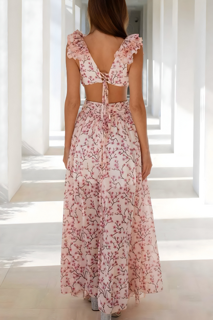 Isadora™ | Maxi-jurk met Cut-Out en Ruchemouwen