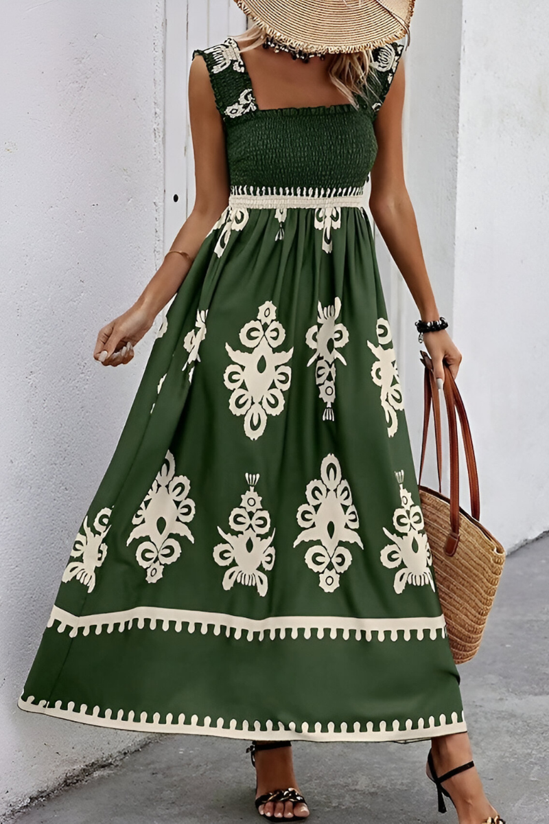 Sophia™  Boho Elastische Maxijurk met Brede Banden – Zomers & Luchtig Design