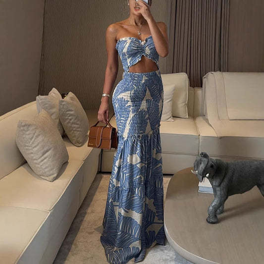Lina™ | Strapless Maxi Jurk met Tropische Print